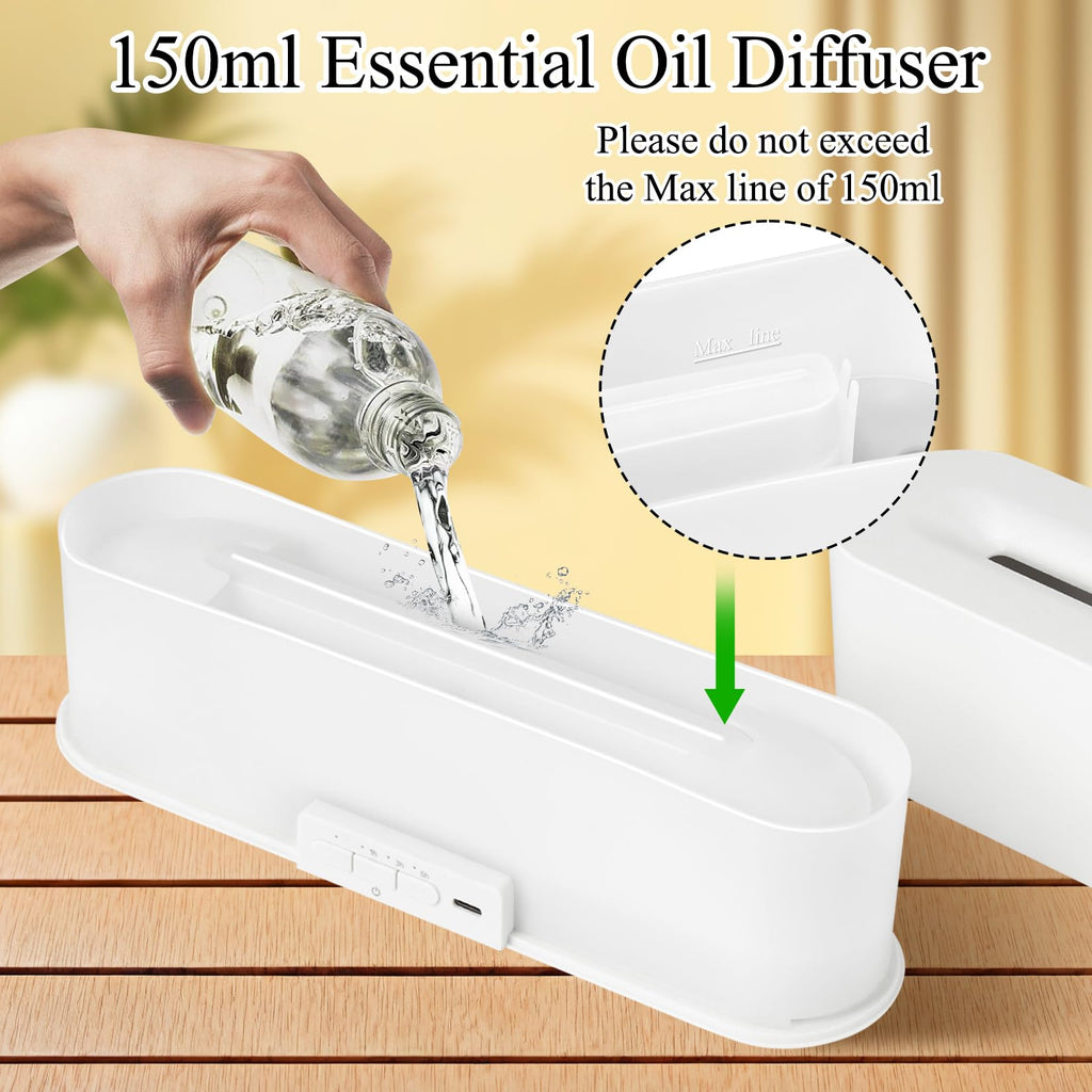 Timeable Flame Air Humidifier, Upgrade 7 Color Flame Fire Lights Essential Oil Diffuser Waterless Auto Off 150ml Aromatherapy Di