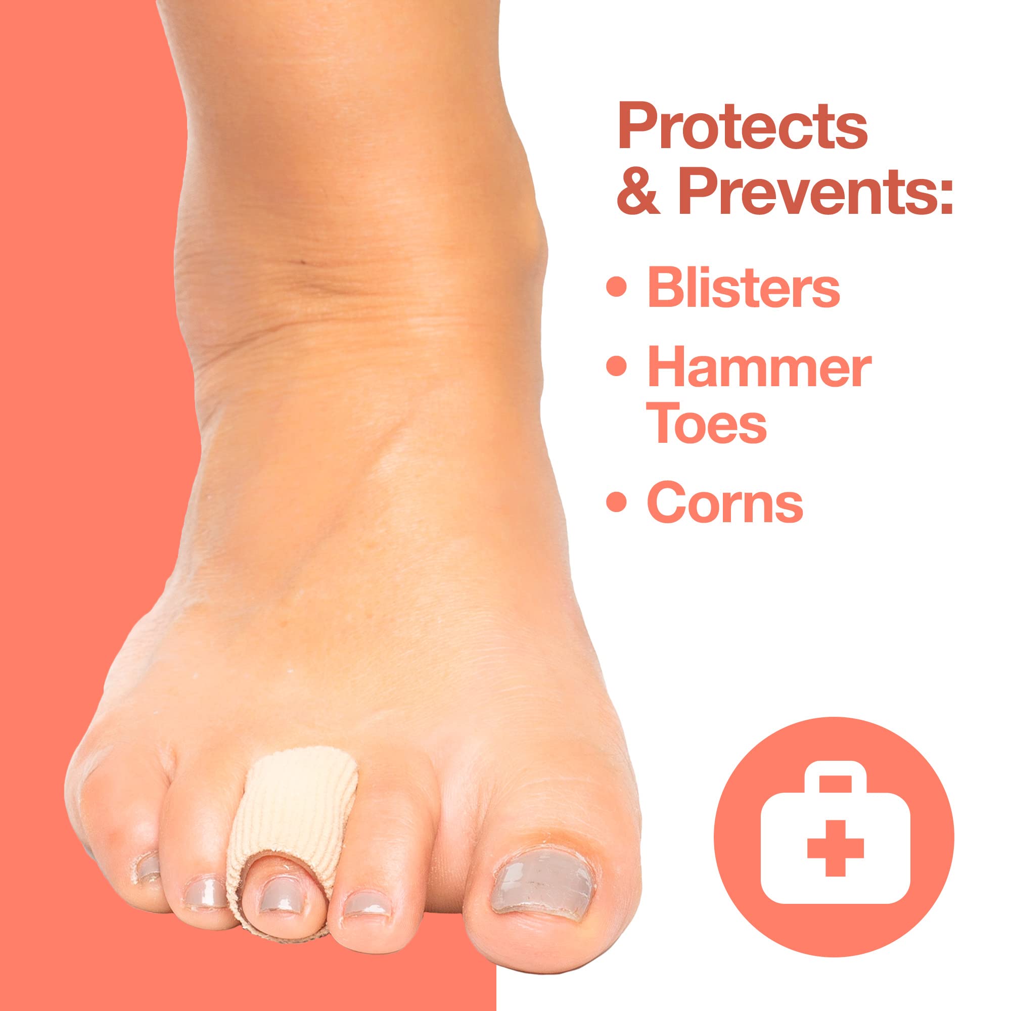 ZenToes Open Toe Tubes Fabric Gel Lined Sleeve Protectors for Corns, Blisters, Hammertoes - 5 Pack - 29    of Tubing (Medium)