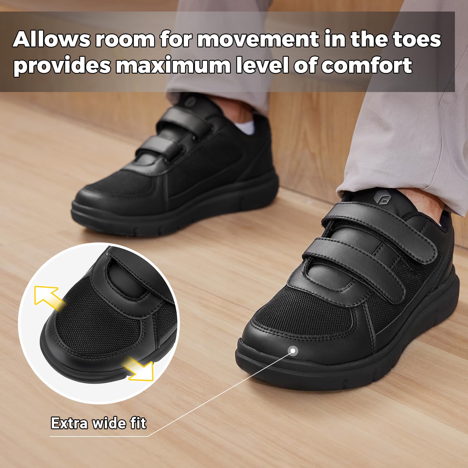 FitVille Diabetic Shoes for Men 10.5 Extra Wide, Breathable, Slip-Resistant, Walking Shoes (Jet Black)