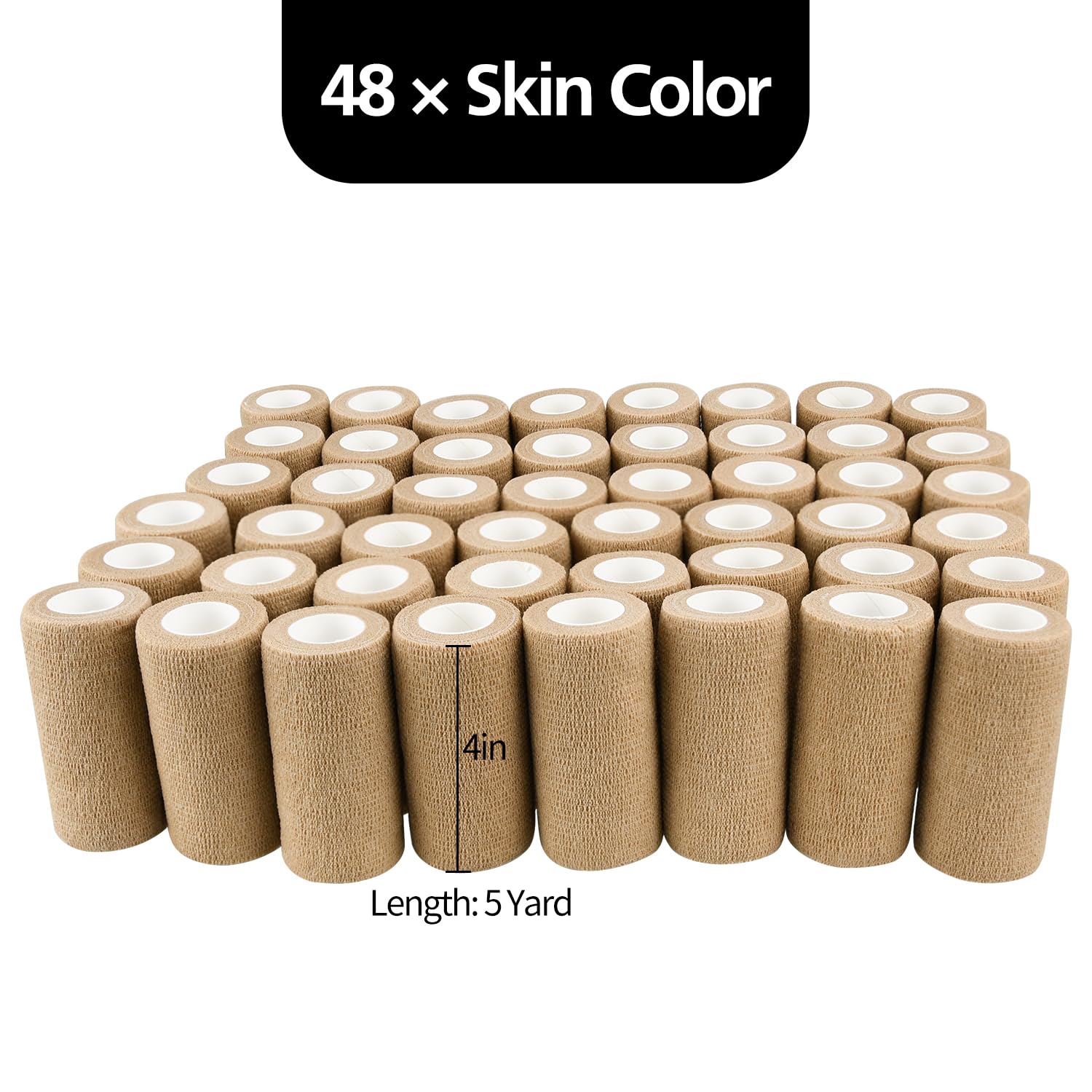 48pcs Self Adhesive Bandage Wraps, 4in 5 Yards, Skin Color (4 Inch, 48 Pack Skin Color)