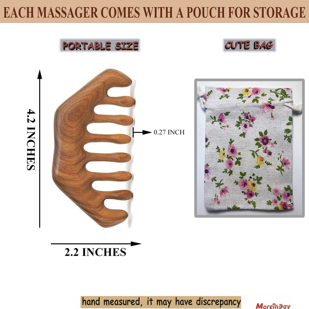 Moreinday Wooden Massage Comb, Wooden Scalp Massager, Scalp Gua Sha for Stress Relax, Loc Comb for Sisterlocks - Green Sandalwoo