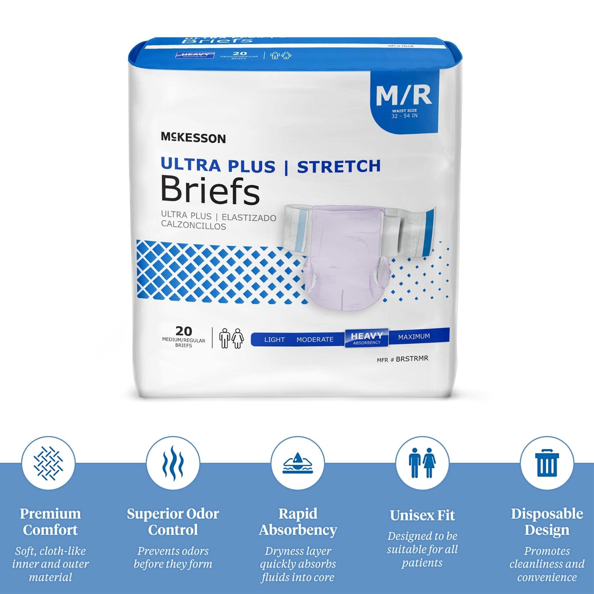 McKesson Ultra Plus Stretch Briefs, [80 Count], M/R, 32-54 in. Incontinence Adult Diapers, Heavy Absorbency, Unisex, Disposable,