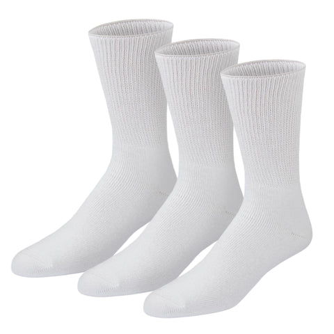 3 Pairs of Premium Cotton Loose Top Diabetic Neuropathy Crew Socks (9-11, White)