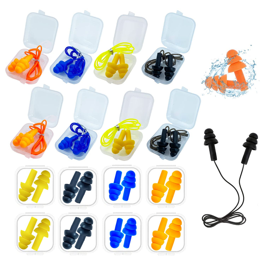 Ear Plugs for Sleeping,16 Pairs Noise Canceling Soft Reusable Silicone Earplugs Waterproof Noise Reduction Earplugs for Concert,