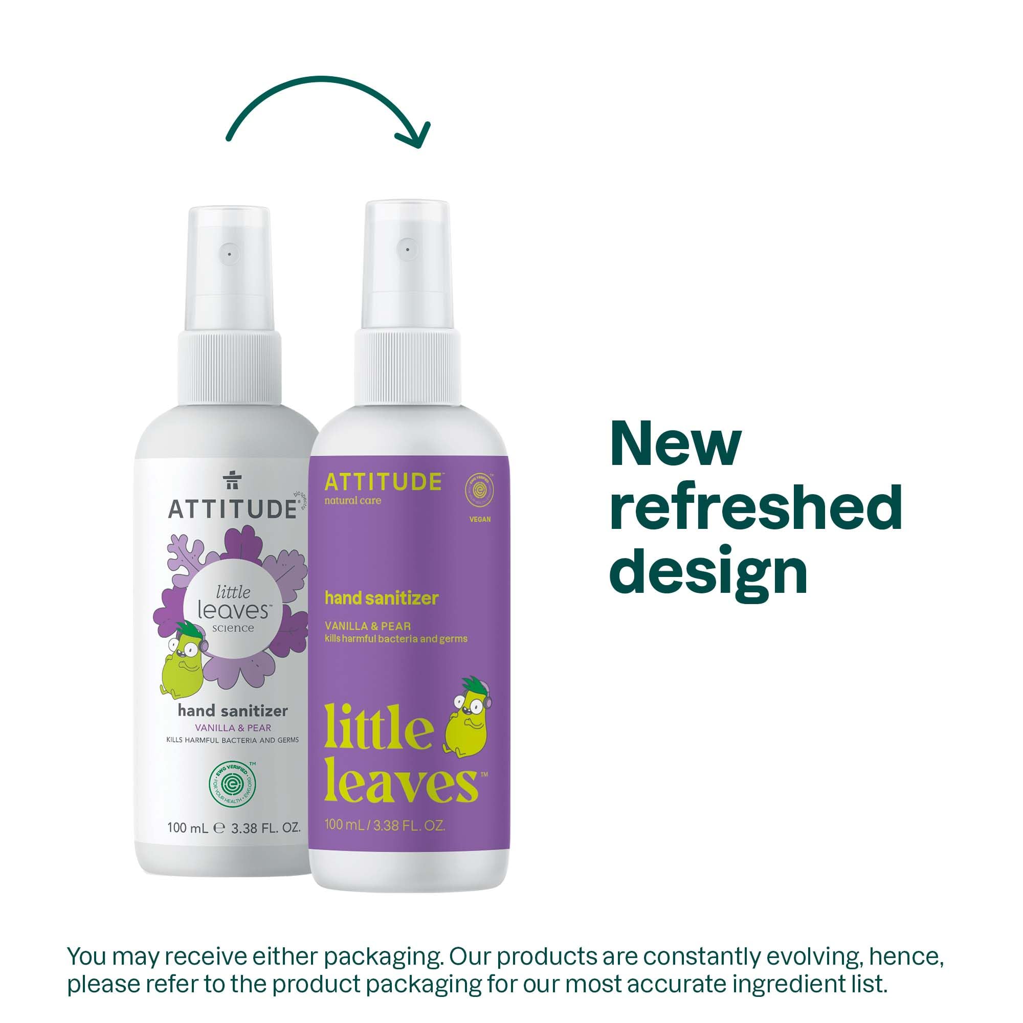ATTITUDE Hand Sanitizer Spray for Kids & Adults, EWG Verified, Travel Size, Dermatologically Tested, Plant and Mineral Based, Ve