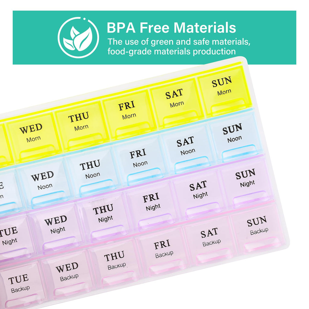 Large Weekly Pill Organizer 4 Times A Day, Medicine Cases,Moisture-Proof 7 Day Pill Box, Travel Pill Cases Portable for Pills Vi