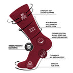 6 Pairs of Cotton Diabetic Non-Binding Neuropathy Crew Socks (Red, Fits Mens Shoe Size 12-14.5)