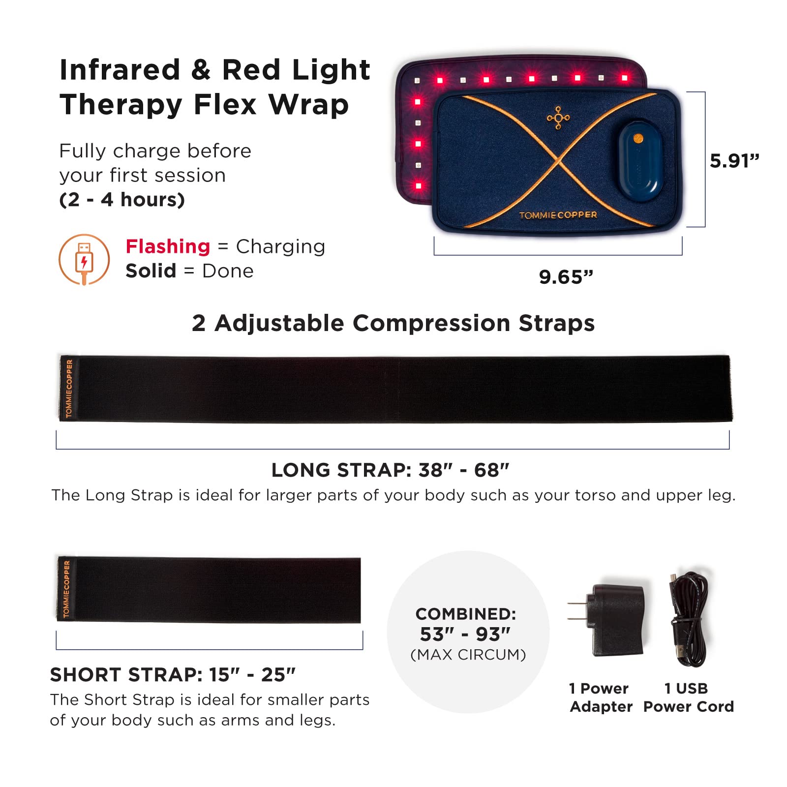 Tommie Copper Infrared Therapy for All-Purpose Use - Unisex Rechargeable Red Light Therapy Support for Muscle Aches and Pain Ass