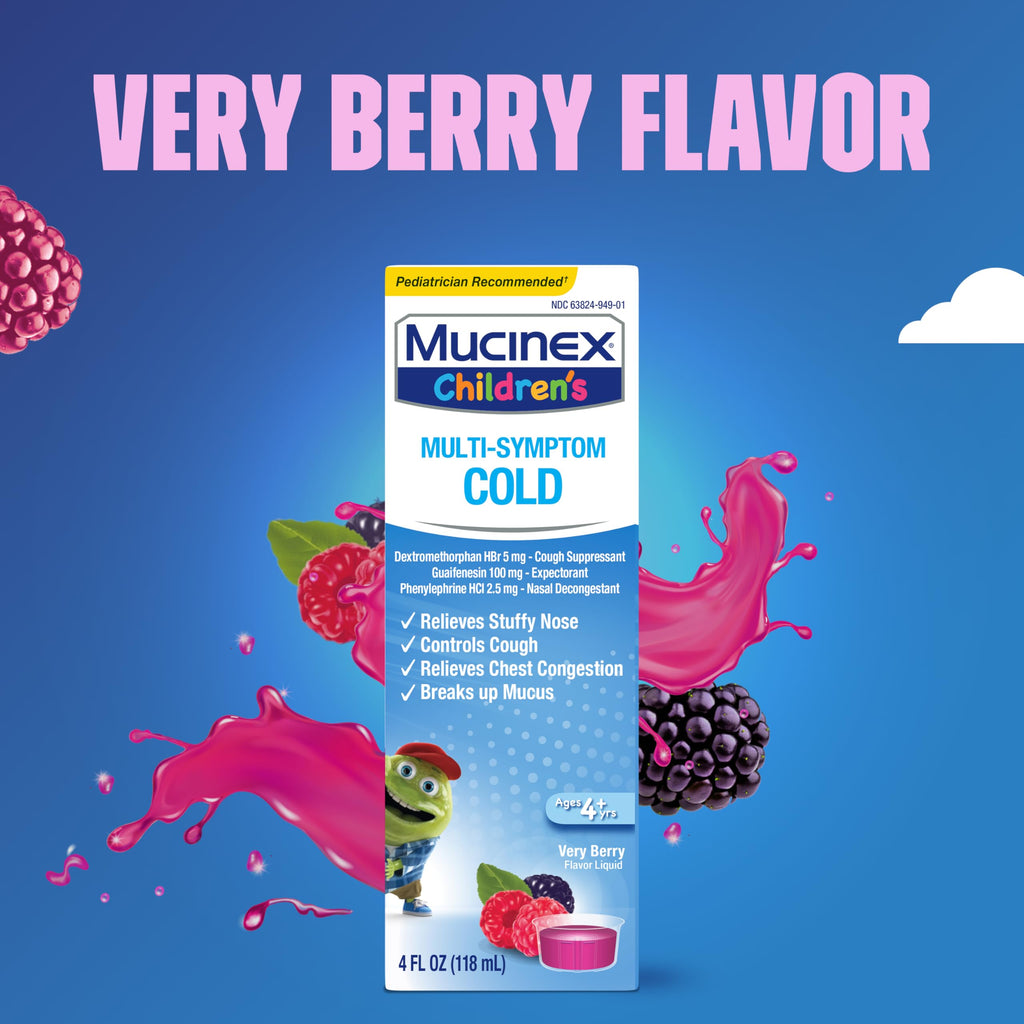 Mucinex Childrens Multi-Symptom Cold Relief Liquid- Relieves Stuffy Nose, Chest Congestion, Cough & Mucus, Expectorant & Cough