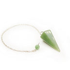Dowsing Pendulum Made of Natural Green Aventurine Crystal for Divination Chakra Reiki. Pointed with Chain and Jewelry Pouch