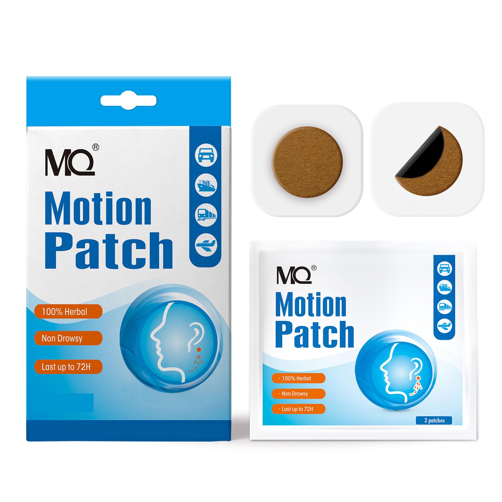 MQ Motion Sickness Patch,60 Count, Sea Sickness Patches Behind Ear for Cruise Ship Travel, Waterproof Car Sickness Patches Fast 