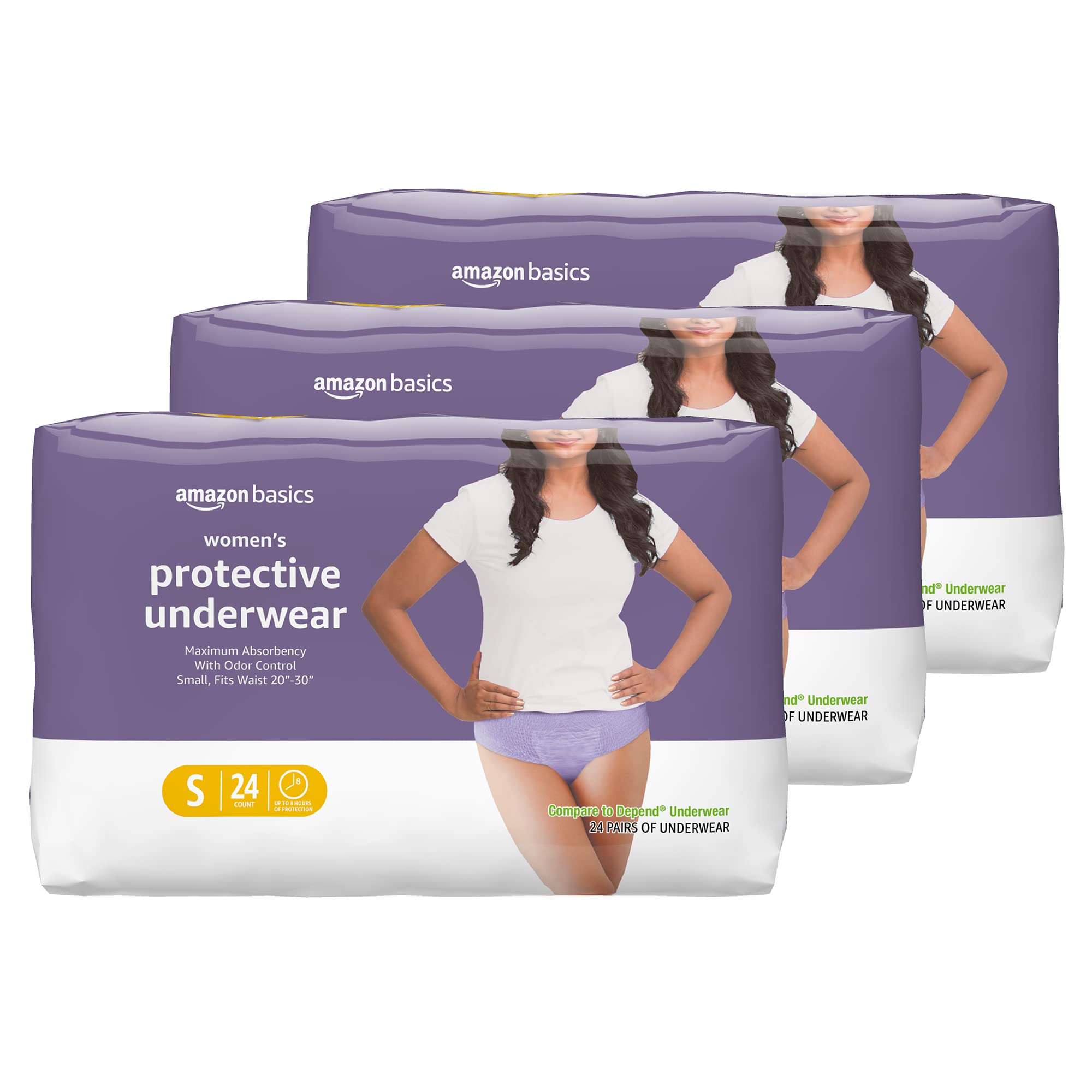 Amazon Basics Incontinence Underwear for Women, Protective, Disposable, Postpartum, Maximum Absorbency, Small, Lavender, 72 Coun