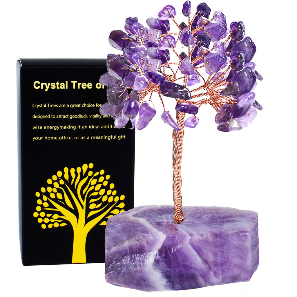 QLRSUXN Amethyst Crystal Tree of Life,4 Inch Natural Healing Stones,Reiki Energy Money Tree, Handmade with Copper Wire,Feng Shui