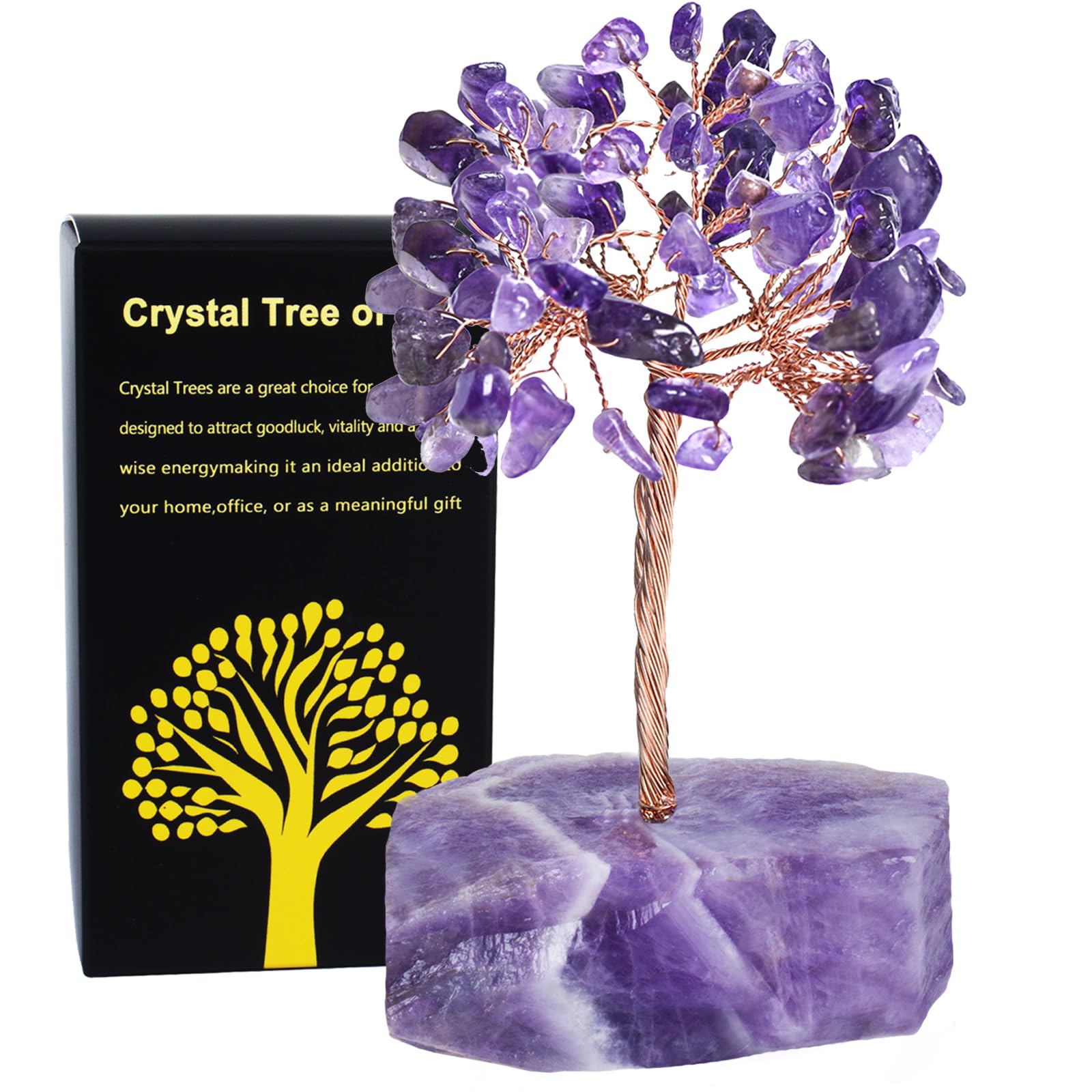 QLRSUXN Amethyst Crystal Tree of Life,4 Inch Natural Healing Stones,Reiki Energy Money Tree, Handmade with Copper Wire,Feng Shui