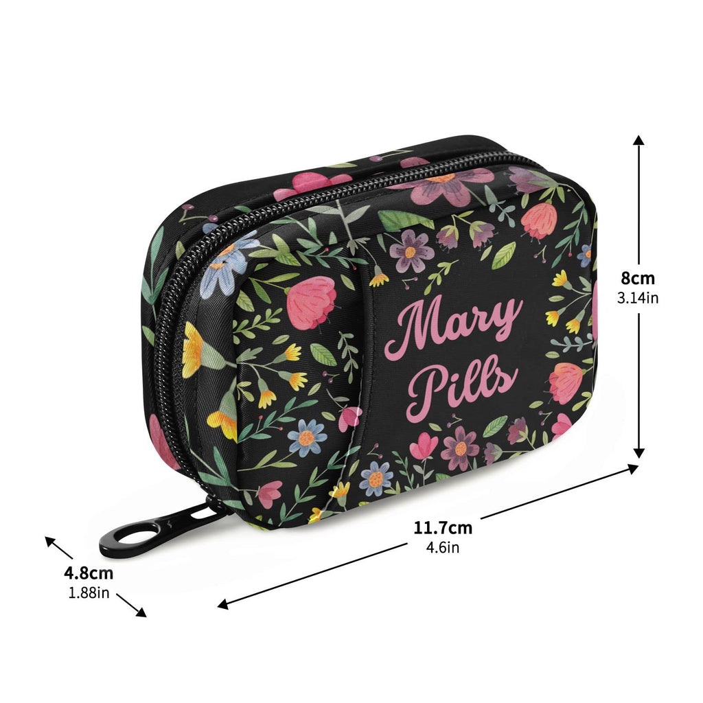 Custom Pill Box 7 Day Pill Case Bag Floral Flowers Personalized Name Travel Pill Organizer Bag with Zipper Portable Weekly Case