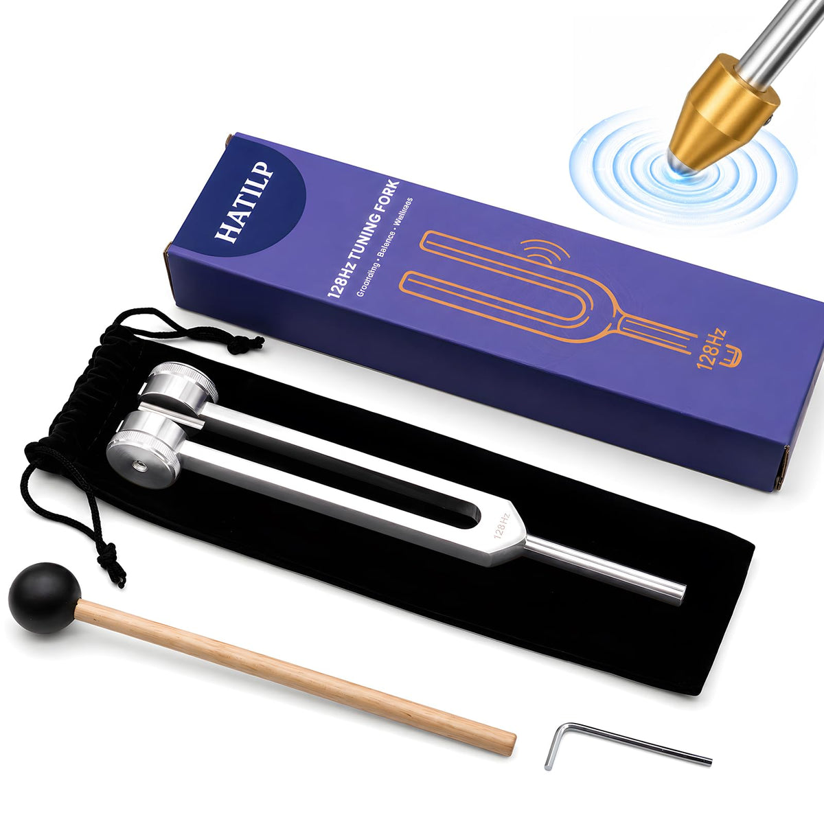 128Hz Weighted Tuning Fork Sets for Relaxation, Meditation & Sound Practice, with Massage Contact Tip and Gift Box