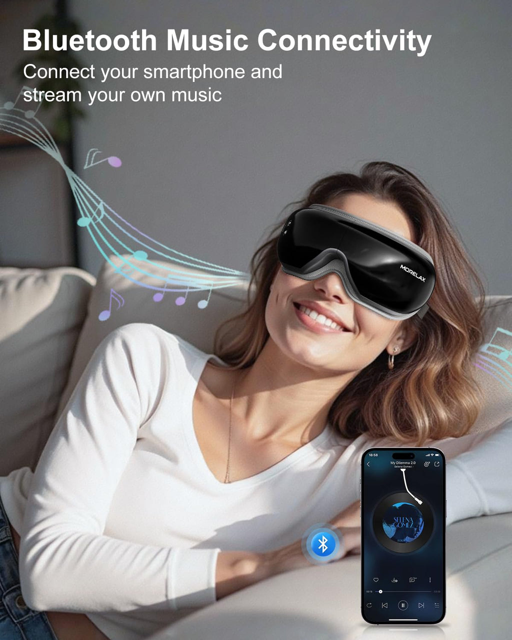 Morelax Eye Massager with Heat & Bluetooth Music, Birthday Gifts for Women, Reduce Eye Strain, Headache Relief and Improve Sleep