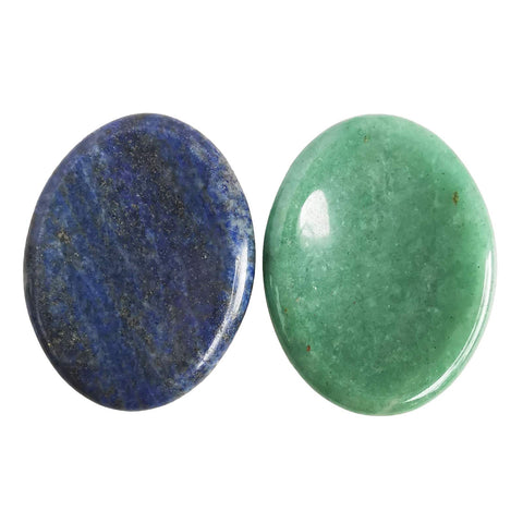Loveliome Lapis Lazuli and Green Aventurine Thumb Worry Stone, Stress Relax Healing Reiki Crystal Pocket Palm Stones,Pack of 2