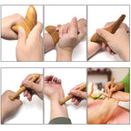Honbay 2PCS Reflexology Tools Wood Body Massager Triangle Gua Sha Board Scraping Board Foot Massage Stick Tool Head Neck Hand Wa