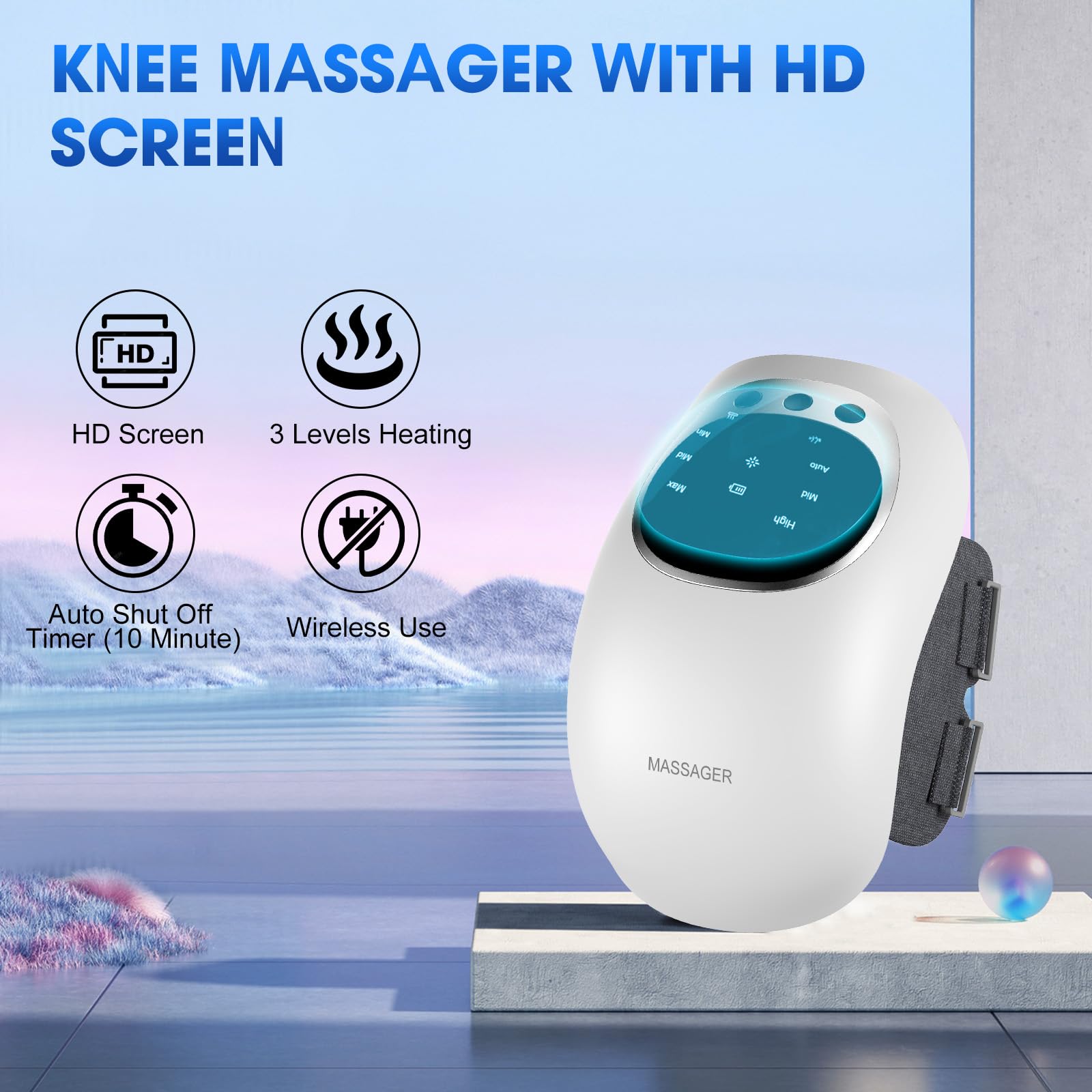 RELAXYO Knee Massager with Heat - Cordless Knee Massager with Multi-Function LED Screen, Adjustable Temperature, 3 Heating Level