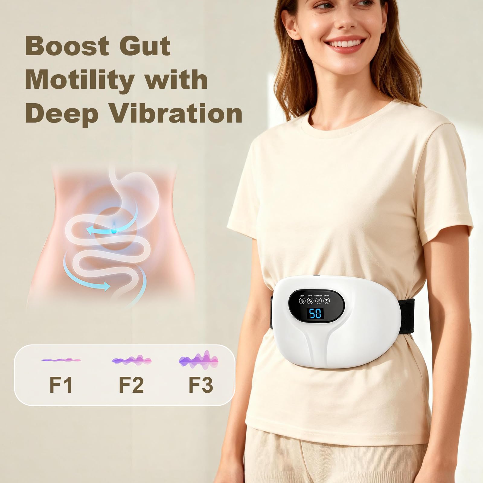 3-in-1 Electric Abdominal Massager with Heating Pad, Stomach Massage for Digestion Support, Hot Stone Heating Pad with Vibration