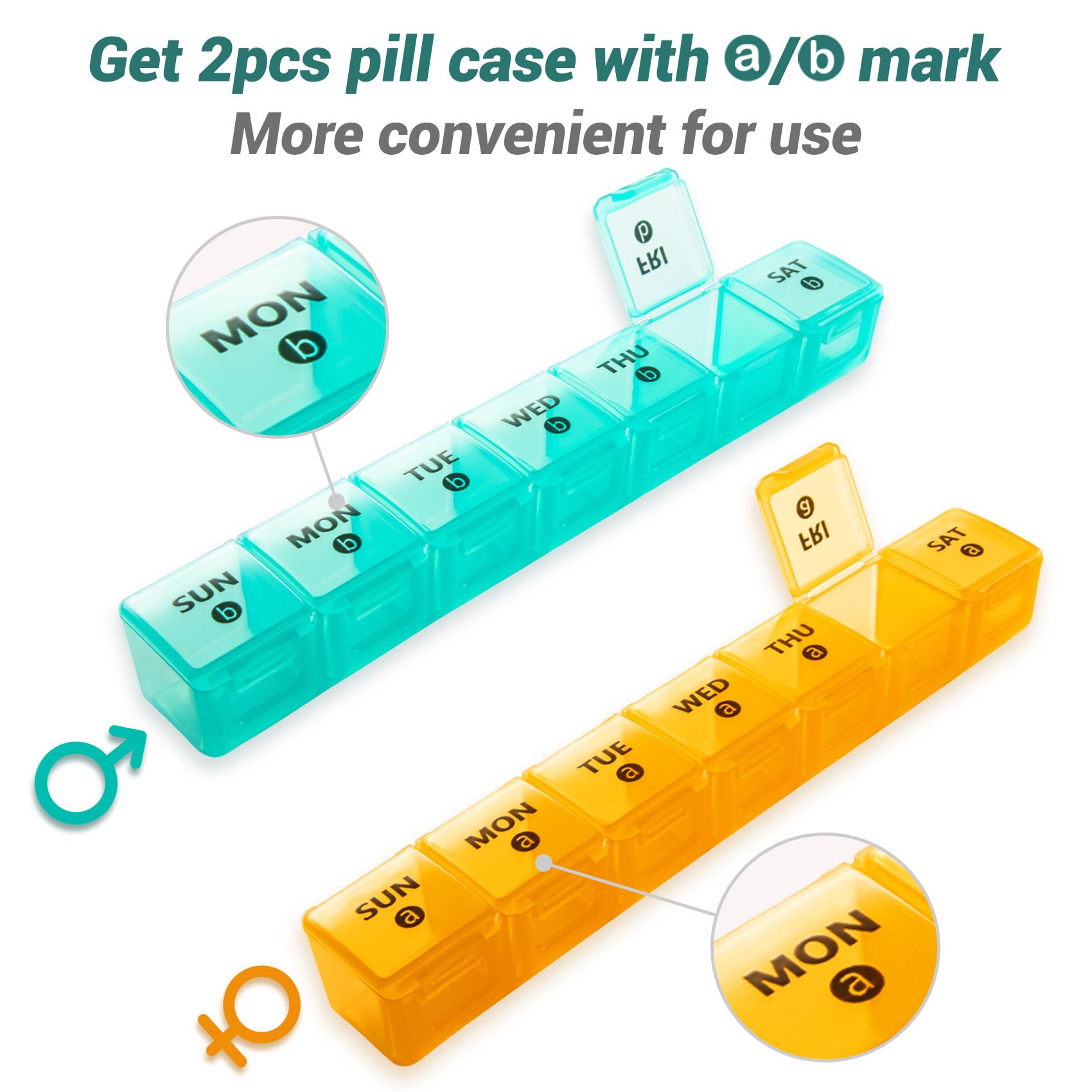 2-Pack Large Weekly Pill Organizer,7 Day Pill Cases Organizers Once A Day,Am Pm Pill Container 14 Compartment,Daily Vitamin Pill