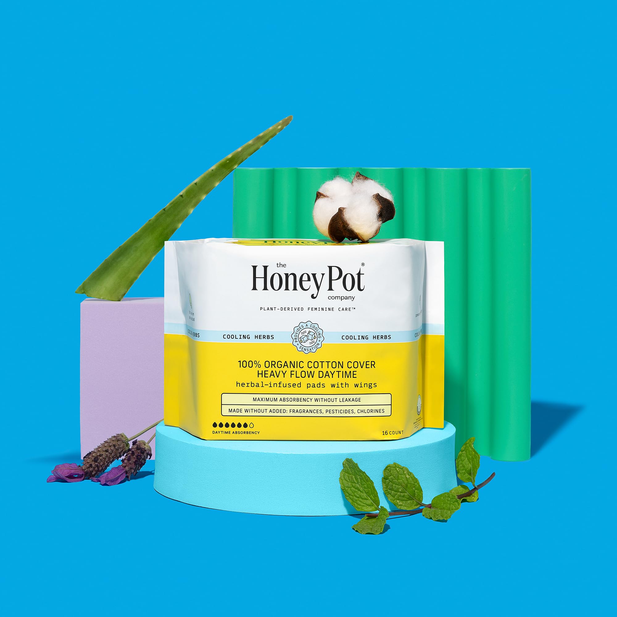 The Honey Pot Company - Herbal Sanitary Pads for Women - Heavy Flow w/Wings - Infused w/Essential Oils for Cooling Effect & Orga