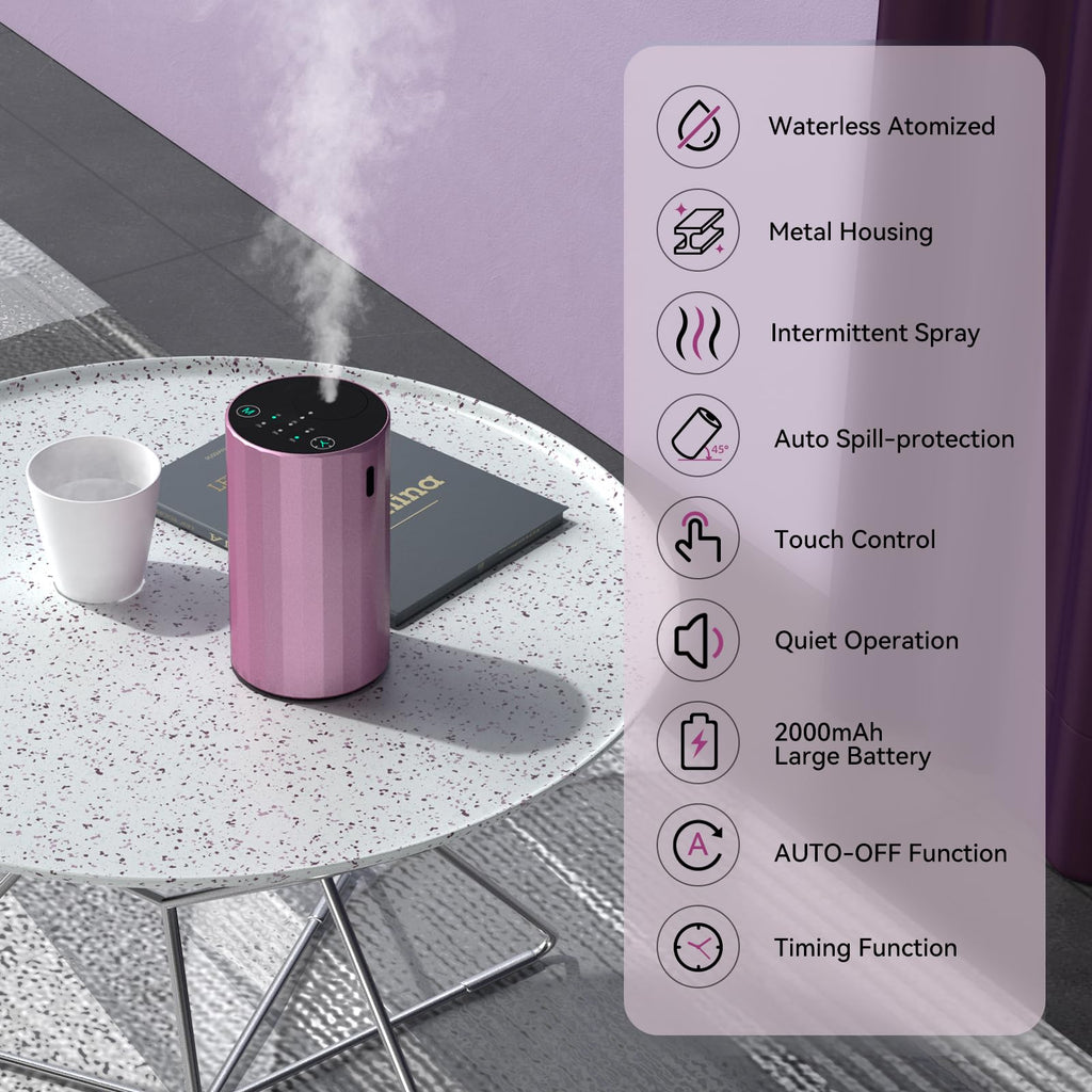 Essential Oil Diffuser Waterless Scent Aromatherapy Diffusers for Home Large Room, Bedroom, Car, Office,Desk, Battery Operated,