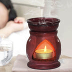Pure Source India Handcrafted Soapstone Aroma Burner Oil Diffuser and 1 Tea Light Candle (Red)