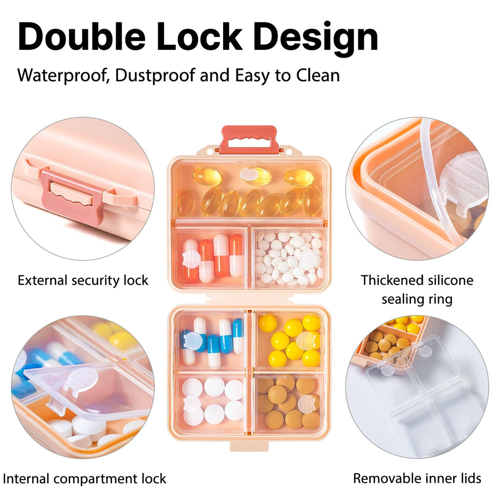1 Pack Travel Pill Organizer,Portable Daily Pill Box,7 Grid Compartments Weekly Pill Case with Lables,Mini Medicine Organizer Bo