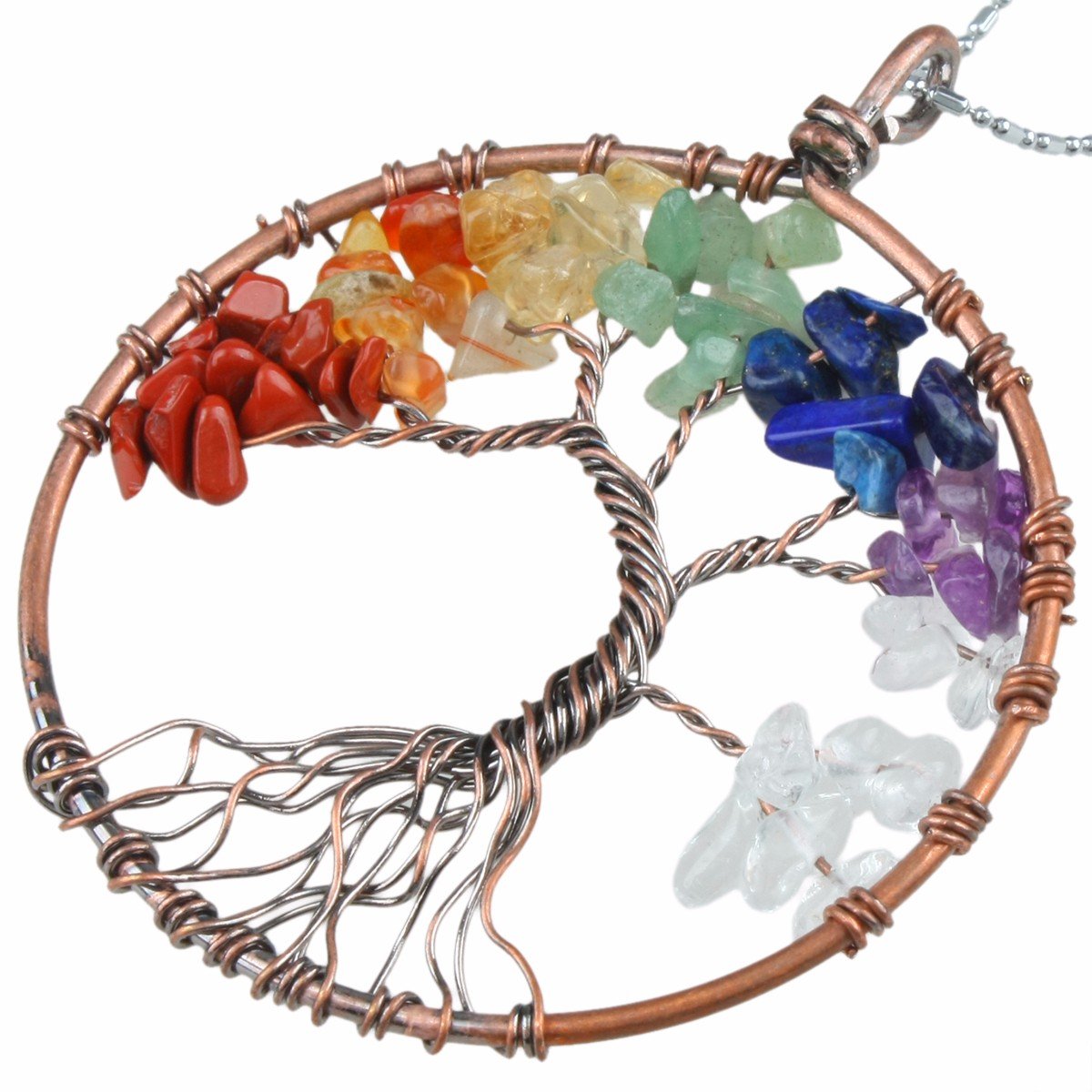 Rockcloud Healing Crystal Kit,7 Chakra Stones & Wire Wrapped Pendant Set