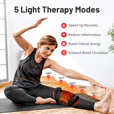 ROMISA Red Light Therapy Knee Brace&Vibration Knee Massage for Pain Relief, 660nm&850nm Rechargeable Near Infrared Light Therapy