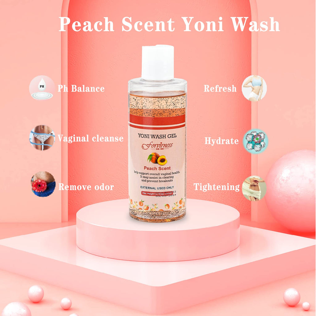 Forvirness Feminine Wash for Women pH Balance, Vaginal Wash Peach Yoni Wash with Coconut Oil, Aloe Vera Extract, 6.7 fl.oz Intim