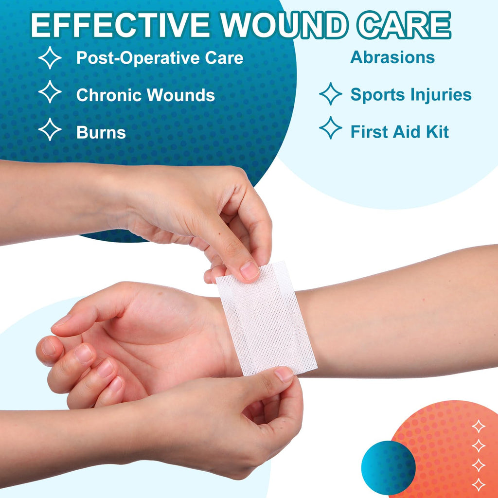 Colingmill 150 Pcs Non-stick Pads with Adhesive Tabs Easy Removal Breathable Gauze Pads 2 x 3 Non-adhesive Wound Dressing Highly