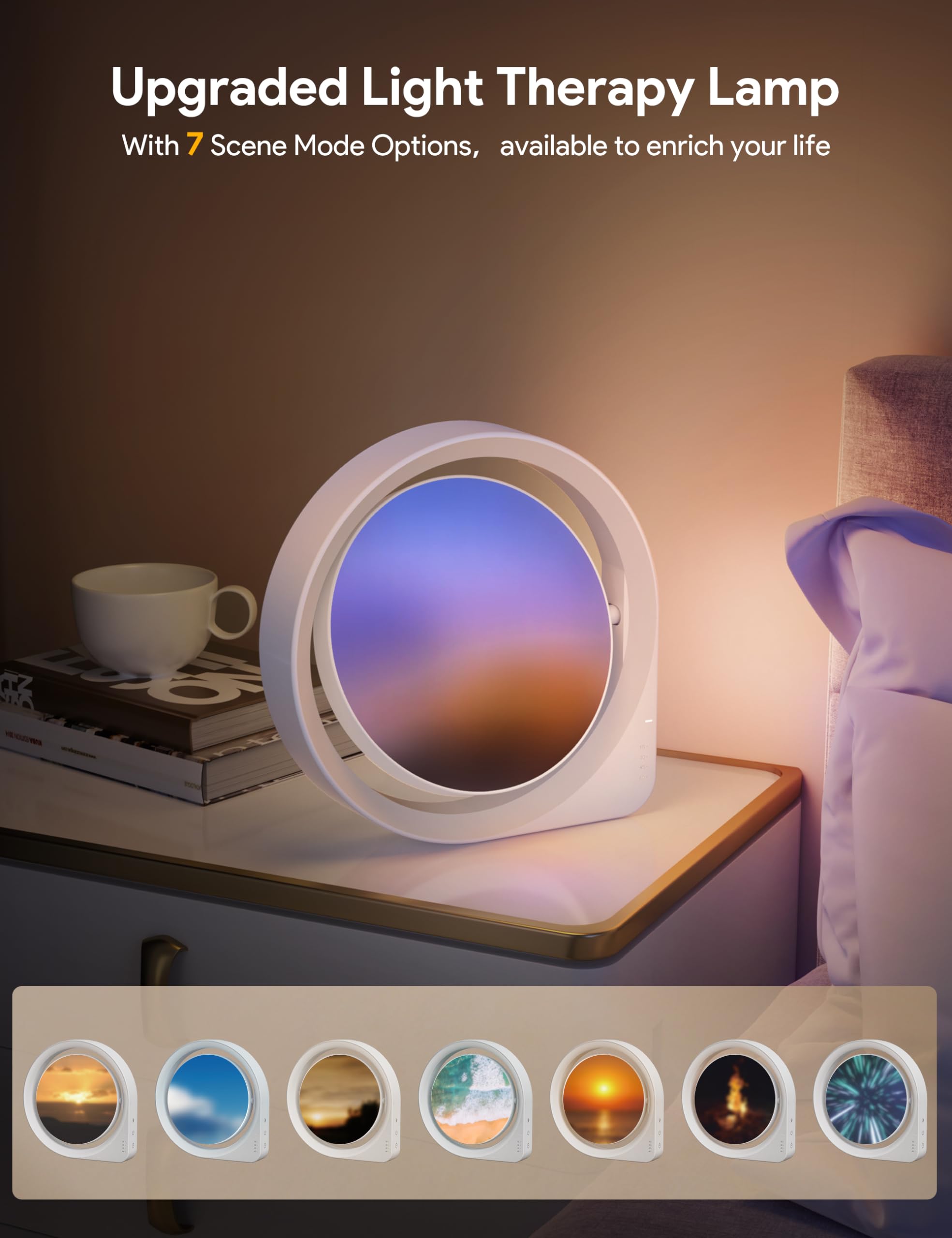 MediAcous Light Lamp, UV-Free 11000Lux Light, 7 Dynamic Scenes Mode Lamp with 4 Brightness Levels & Color Temperature & Timer, D