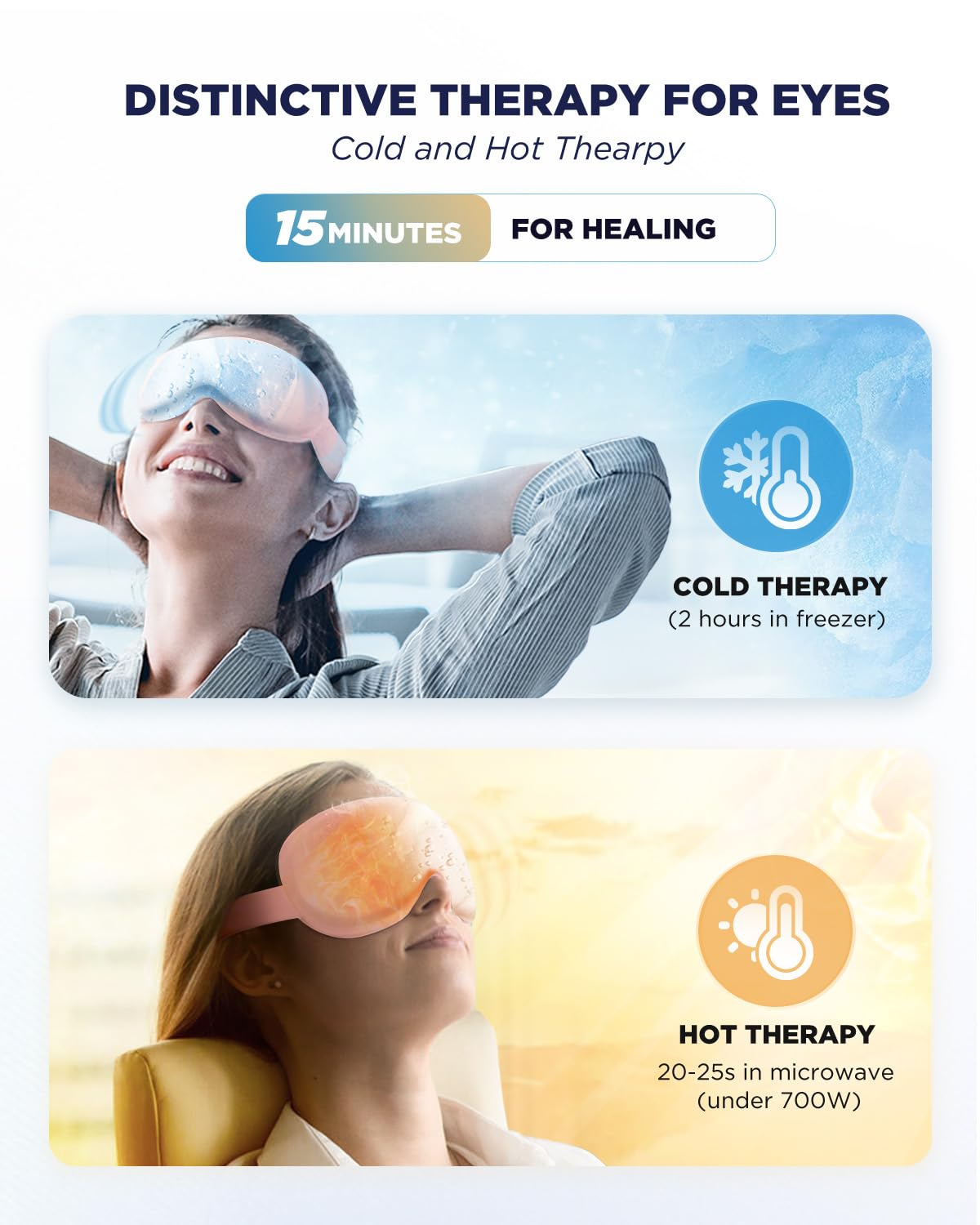 2 Pack 3D Cooling Gel Eye Mask - Reusable Cold Sleep Mask, Eyes Ice Pack with Hot & Cold Compress Therapy for Puffiness, Dark Ci