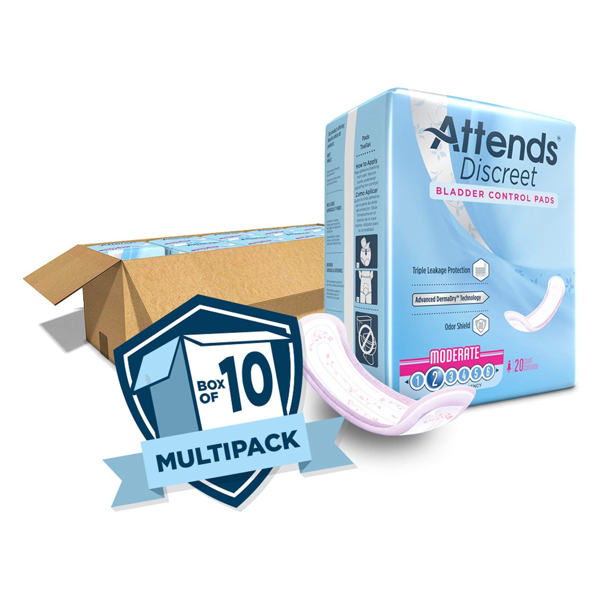 ADPMOD - Attends Discreet Women's Moderate Pads, 20 Count (x10)