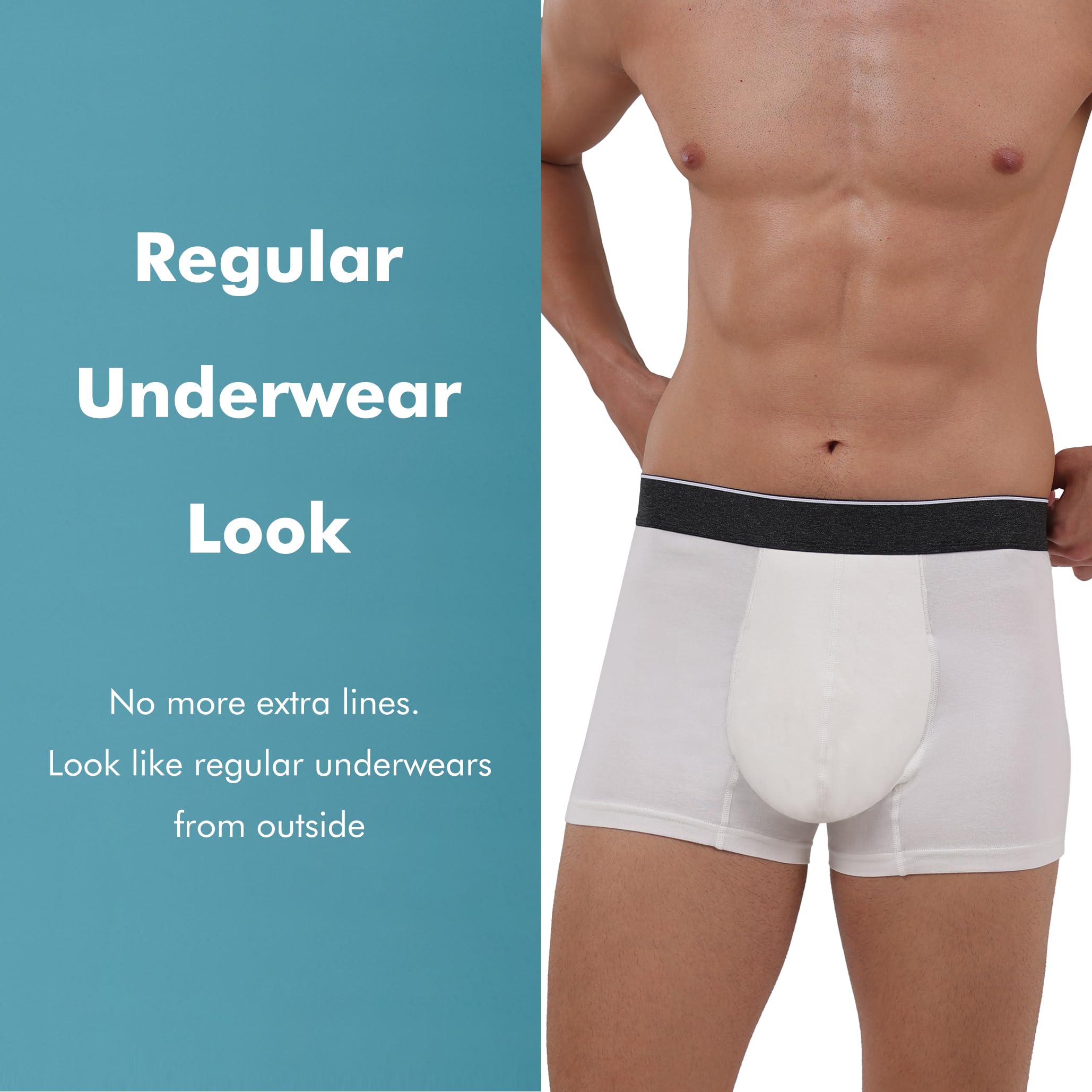 AIRCUTE Men Urinary Incontinence Underwear Washable Absorbency Soft Bladder Leak Proof Boxer Briefs 60 ML 3 Pack (Large,3 White)