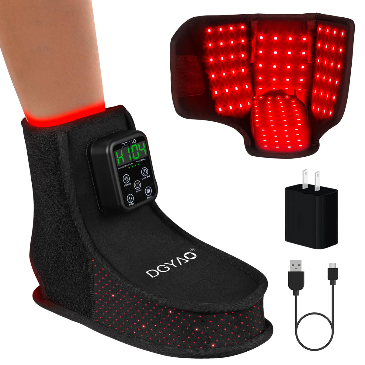 Dialudon Rechargeable Red Light Therapy Feet Ankle, 132 LEDs 660 nm Red Light and 850 nm Infrared Light Therapy Shoe, with 6000m