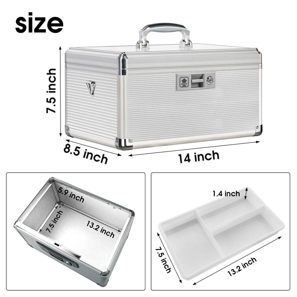 ZORVIDSON Medicine Lock Box, First Aid Kit Medication Storage Box with Lock, Layered Aluminum Frame Daily Medicine Box with Key
