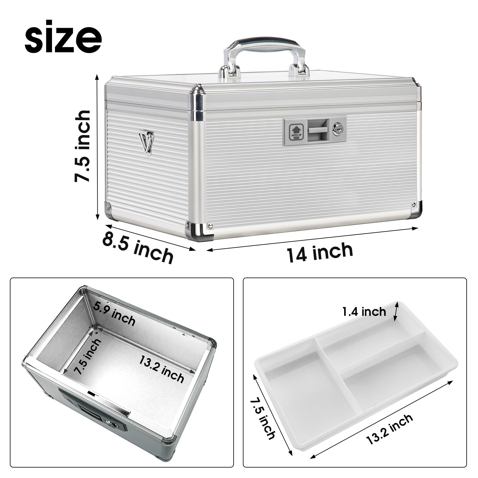 ZORVIDSON Medicine Lock Box, First Aid Kit Medication Storage Box with Lock, Layered Aluminum Frame Daily Medicine Box with Key