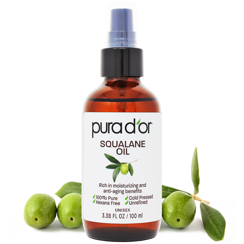 PURA DOR 3.38 Oz Squalane Oil - Non-GMO 100% Pure & Natural - Moisturizer For Face, Hair And Body - Vegan, Cruelty-Free with An