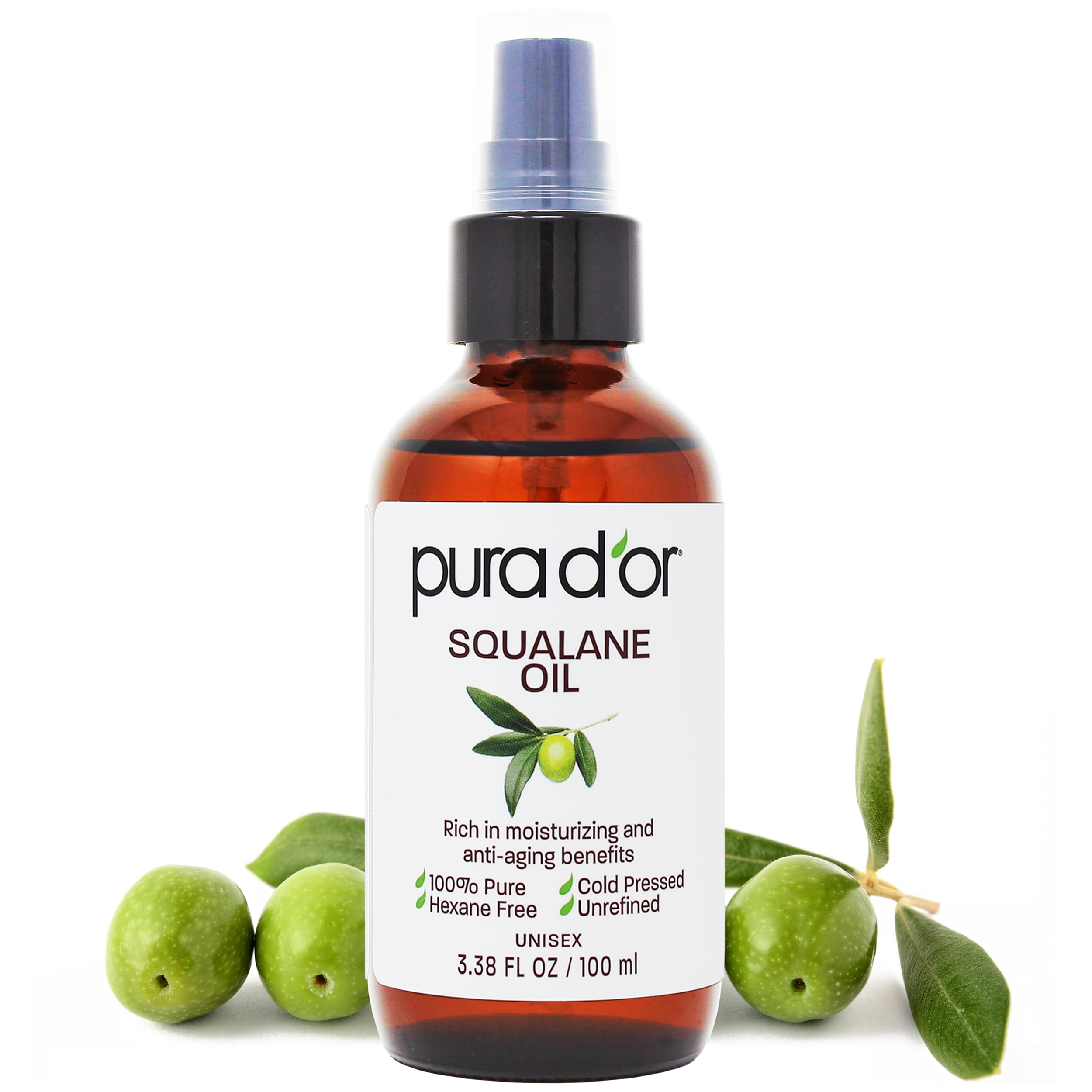 PURA DOR 3.38 Oz Squalane Oil - Non-GMO 100% Pure & Natural - Moisturizer For Face, Hair And Body - Vegan, Cruelty-Free with An
