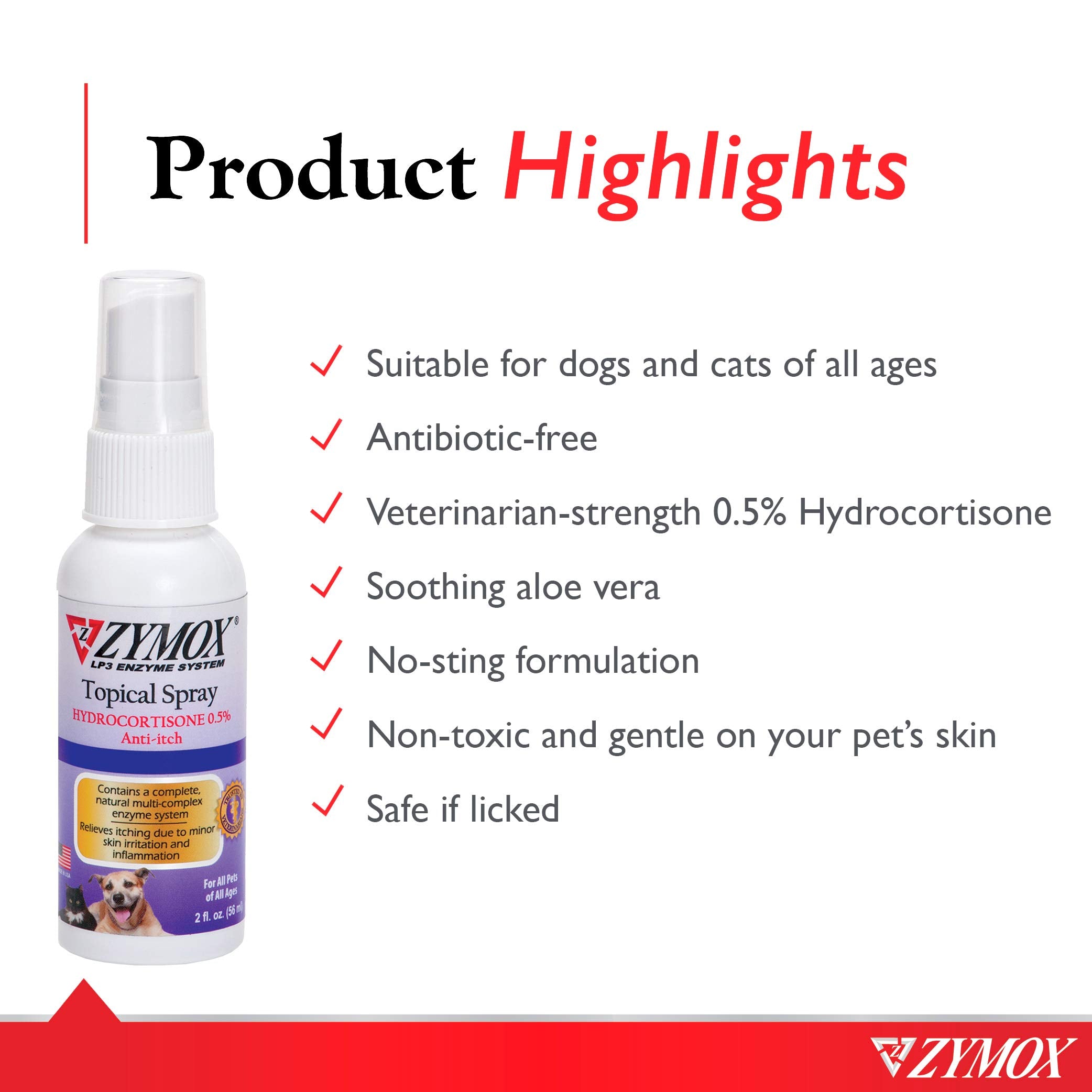 Zymox (OTC) Spray w/Hydrocortisone 0.5% , 2 Fl. Oz (Pack of 1)