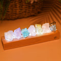 HYAMVOR Healing Crystal Night Light,7 Chakra Natural Bedside Lamp with Wooden LED Light Base,Healing Stones Positive Energy Nigh