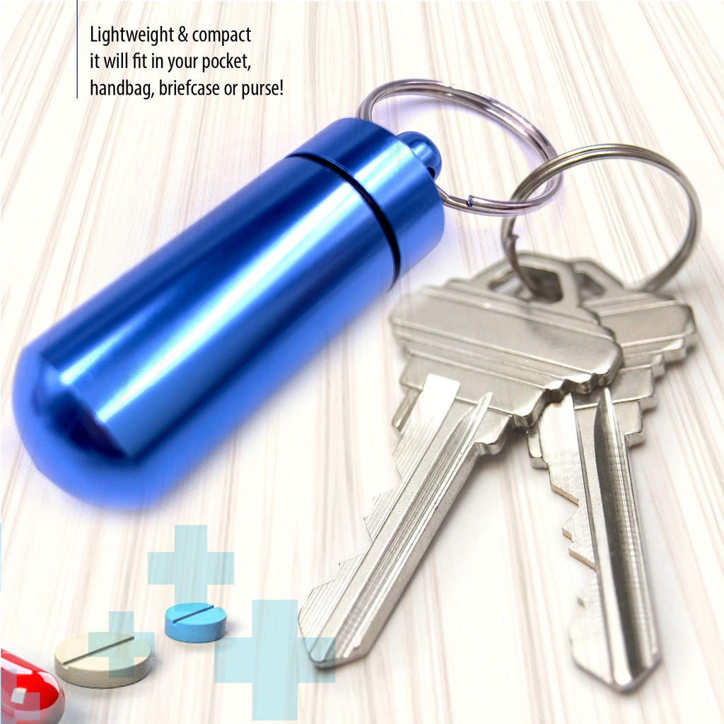 Deke Home - Keychain Pill Holder (5 Pack), Aluminium Small Pill Case, Waterproof Pill Bottle Organizer, Portable Mini Travel Con