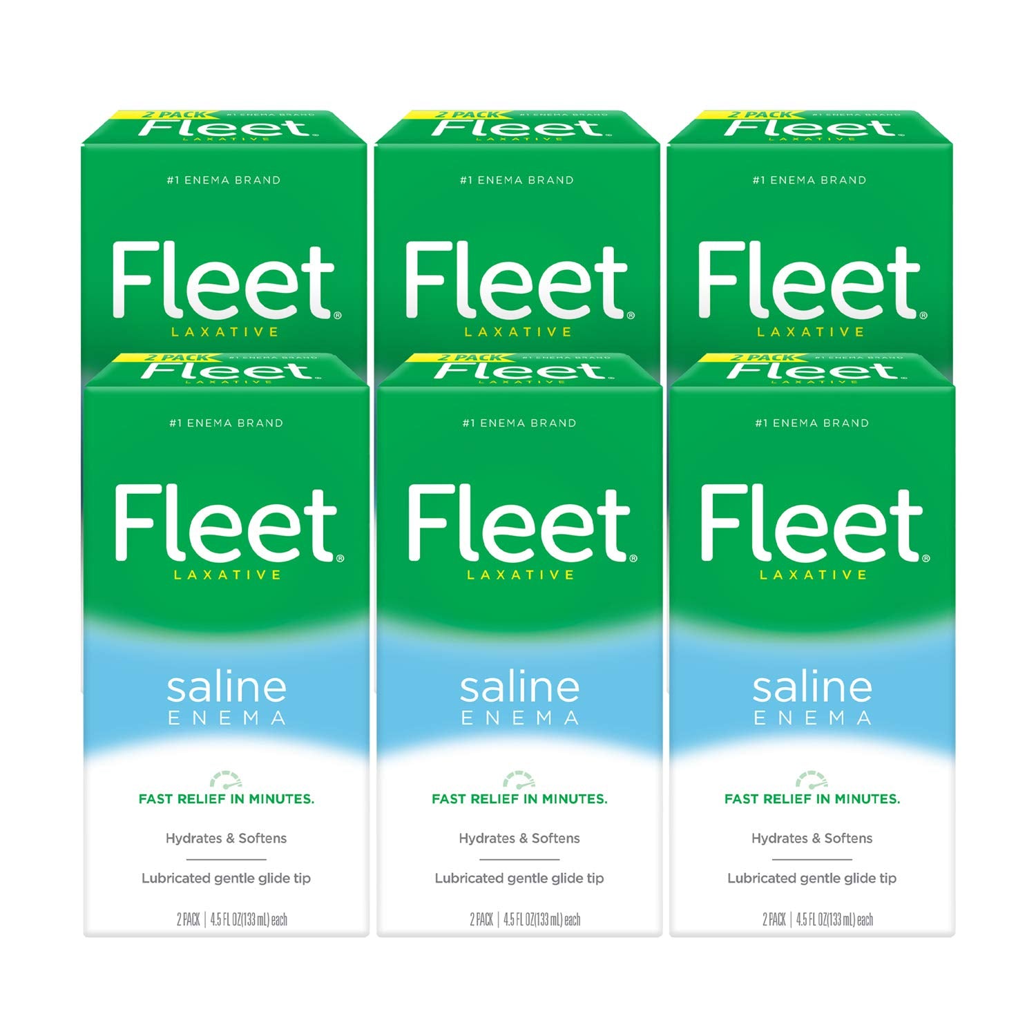 Fleet Laxative Saline Enema for Adult Constipation, 4.5 Fl Oz, 2 Bottles, Pack of 6