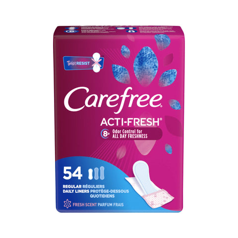 Carefree Acti-Fresh Body Shaped Regular Pantiliners, Fresh Scented, 54 Count (Pack of 1) , Package may vary