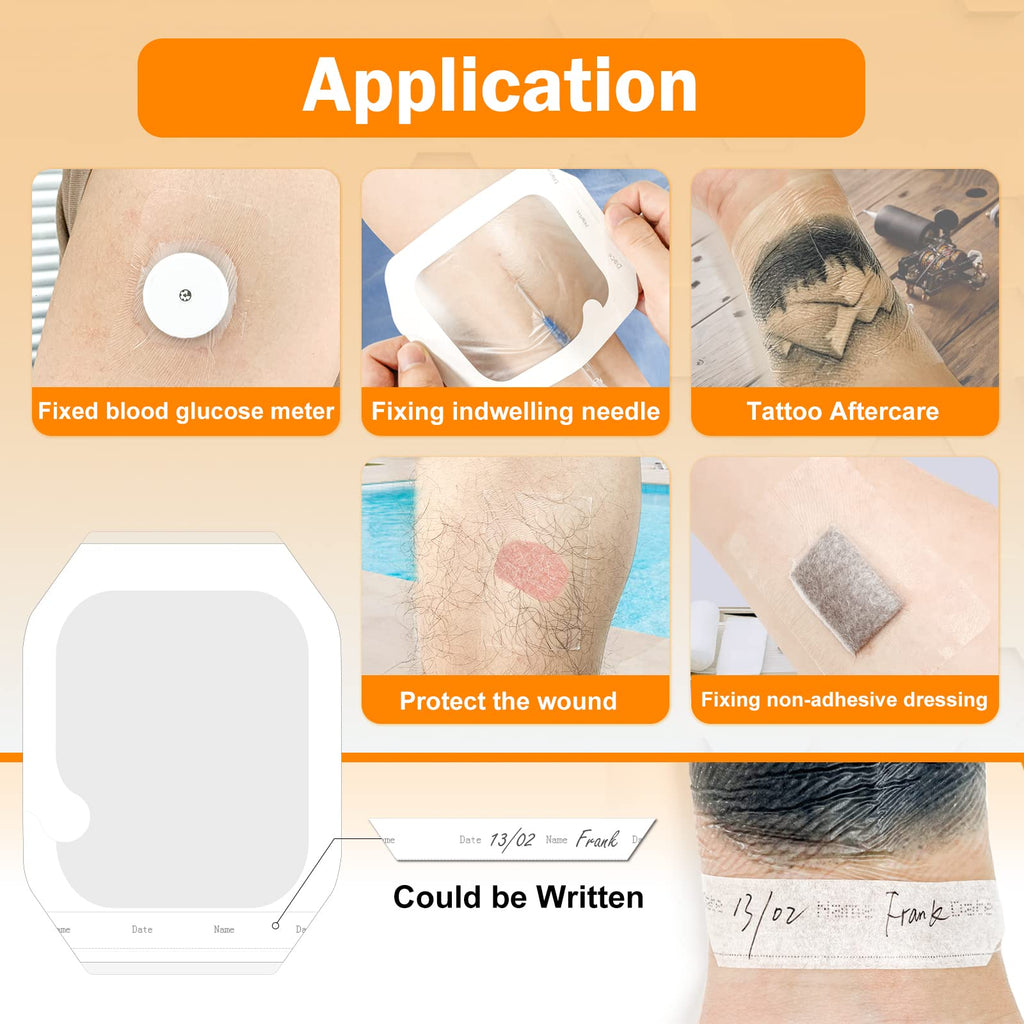 Carbou Transparent Film Dressing,4 x 4.75 Pack of 50 Waterproof Wound Bandage Adhesive Patches,Post Surgical Shower or IV Shield