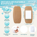 Geiserailie 40 Pcs Extra Large Flexible Adhesive Bandages 6x3 Fabric Bandages with Non-Stick Pad Latex Free Painless Removal for